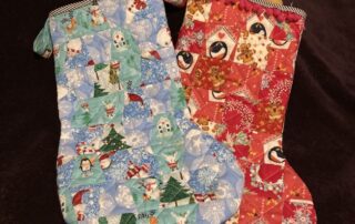 a red and blue christmas stockings