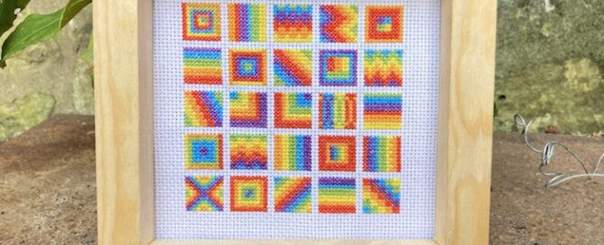 A bright Rainbow Cross stitch bonanza - 25 tiny square cross stitches