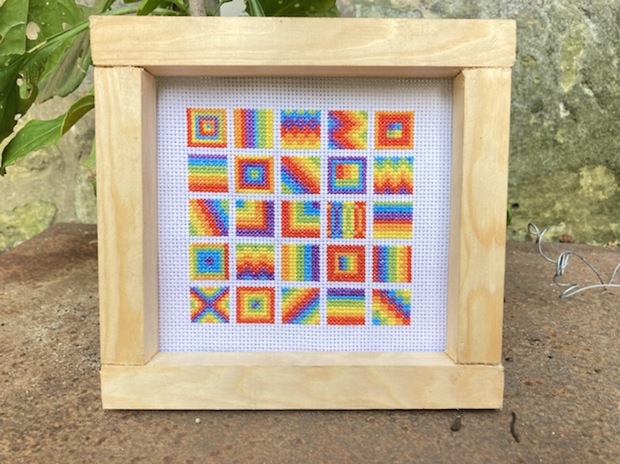 A bright Rainbow Cross stitch bonanza - 25 tiny square cross stitches