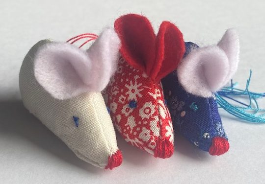 Mico Mice - 3 fabric mice lined up in a row