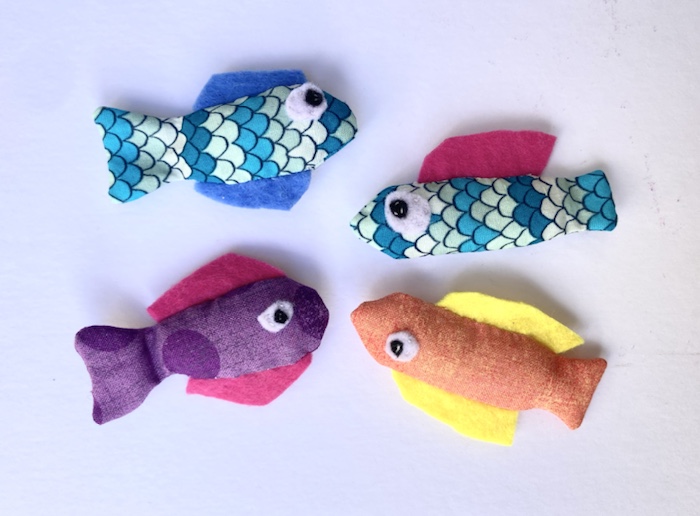 The Tiddly Fish - four handmade fabric fish.