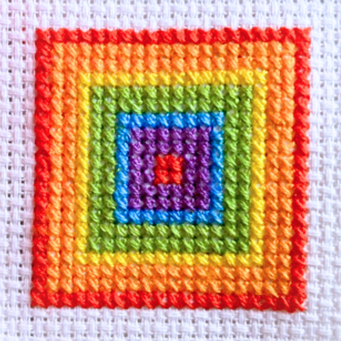 Tiny Rainbow Cross stitch squares big square