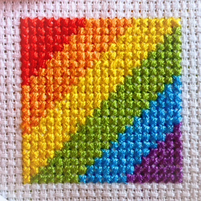 Tiny Rainbow Cross stitch squares diagonal