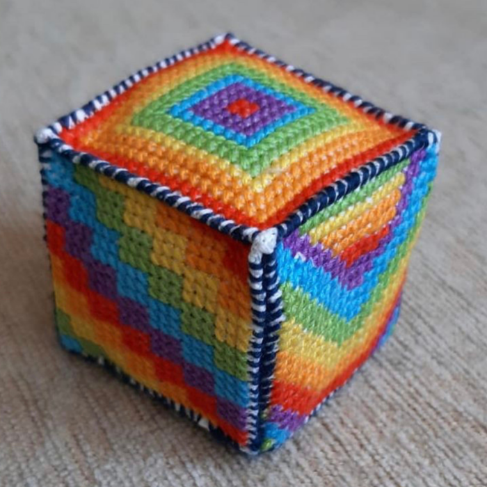 Tiny Rainbow Cross stitch squares Cube dice